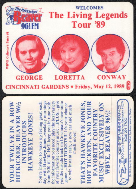 ##MUSICBP1155 - The 1989 Living Legends Tour Cloth Radio Backstage Pass with George Jones, Loretta Lynn, and Conway Twitty