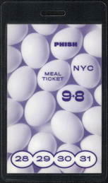 ##MUSICBPT0001  - PHISH Laminated OTTO Meal Pass from the 1998 Concerts at Madison Square Gardens