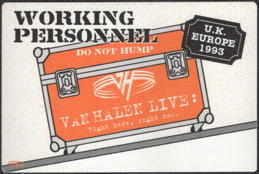 ##MUSICBP0415 - Van Halen Cloth Working Personnel Backstage Pass from the 1993 Right Here Right Now Tour