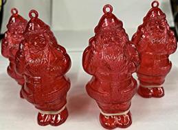 #HH245 - Group of 4 Translucent Hard Plastic Santa Tree Ornaments