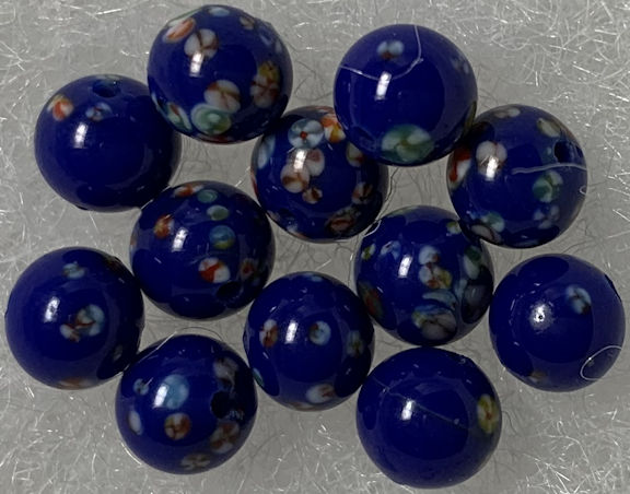 #BEADS0027 - Group of 12 6mm Blue Glass Japanese Millefiori Flower Beads