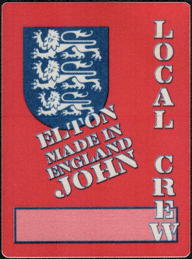 ##MUSICBP0065  - 1995 Elton John Local Crew OTTO Backstage Pass with Three Lions from the Made in England Tour