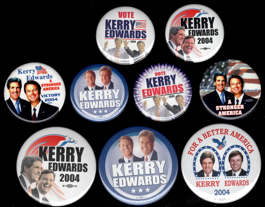 #PL443 - 9 Different Kerry Edwards Jugate Pinbacks