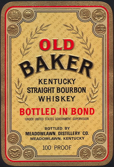 Old Baker Kentucky Straight Bourbon Whiskey Bottle Label