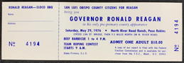 #PL300 - Rare 1976 Ronald Reagan  BBQ Ticket