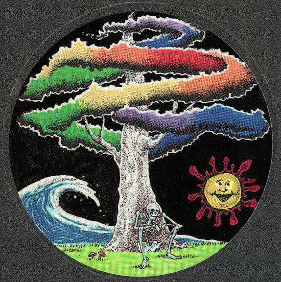 ##MUSICGD2032 - Grateful Dead Car Window Tour Sticker/Decal - Skeleton Smoking a Joint under a Rainbow Tree