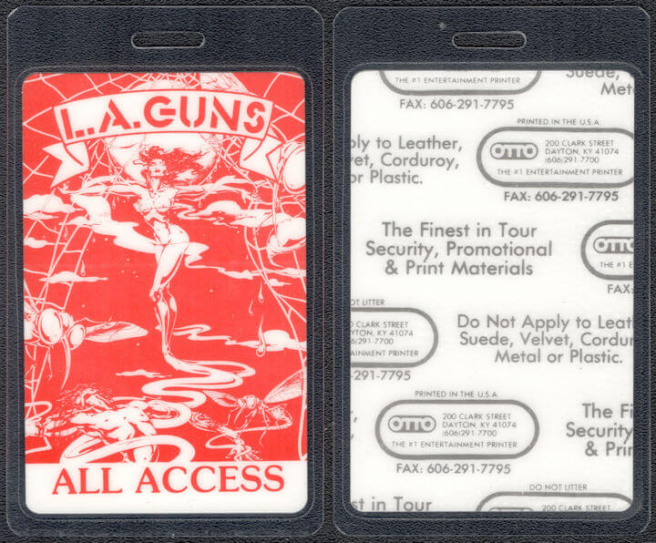 L A Guns Laminated Otto Backstage Pass From The Tour All Access And Vip