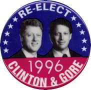 #PL167 - Red, White, and Blue Re-Elect Clinton & Gore Jugate Pinback