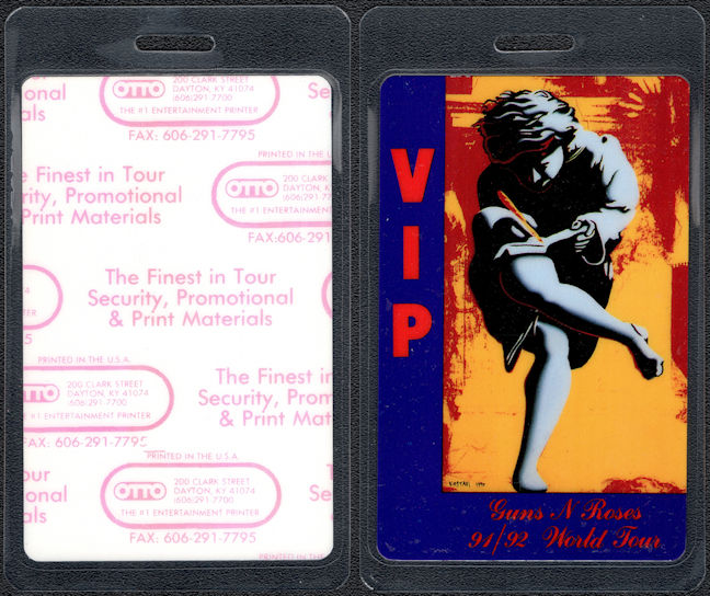 Guns N' Roses Laminated VIP Backstage Pass from the 1991/92 Use Your ...