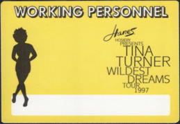 ##MUSICBP0068.5  - Rare 1996 Rectangular Tina Turner Working Personnel OTTO Backstage Pass from the Wildest Dreams Tour with Hanes Hosiery Ad