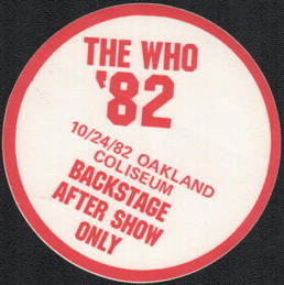 ##MUSICBP0121  - The Who OTTO Cloth Backstage Pass from the 1982 Oakland Coliseum Event